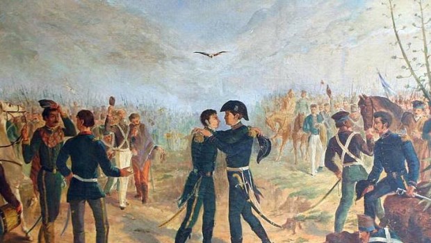 Encuentro de San Martín y Belgrano en la Posta de Yatasto (1814). Pintura de Augusto Ballerini (1857-1897). CREDITO: Archivo La Prensa