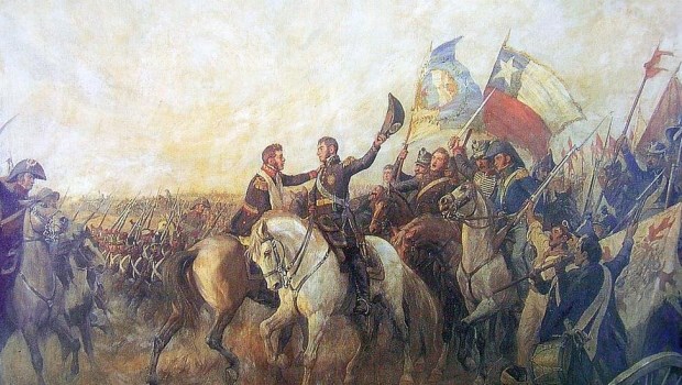 El "Abrazo de Maipú" entre José de San Martín y Bernardo O"Higgins tras la victoria en la Batalla de Maipú, el 5 de abril de 1818. Pintura de Pedro Subercaseaux (1880-1956). CREDITO: Archivo La Prensa